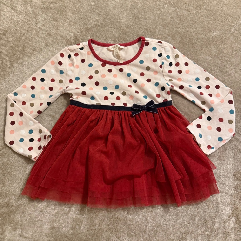 Matilda Jane Ronnie Girls Polka Dot Party Top Red Tulle Long Sleeve Size 6